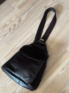 Black Leather Sling Backpack